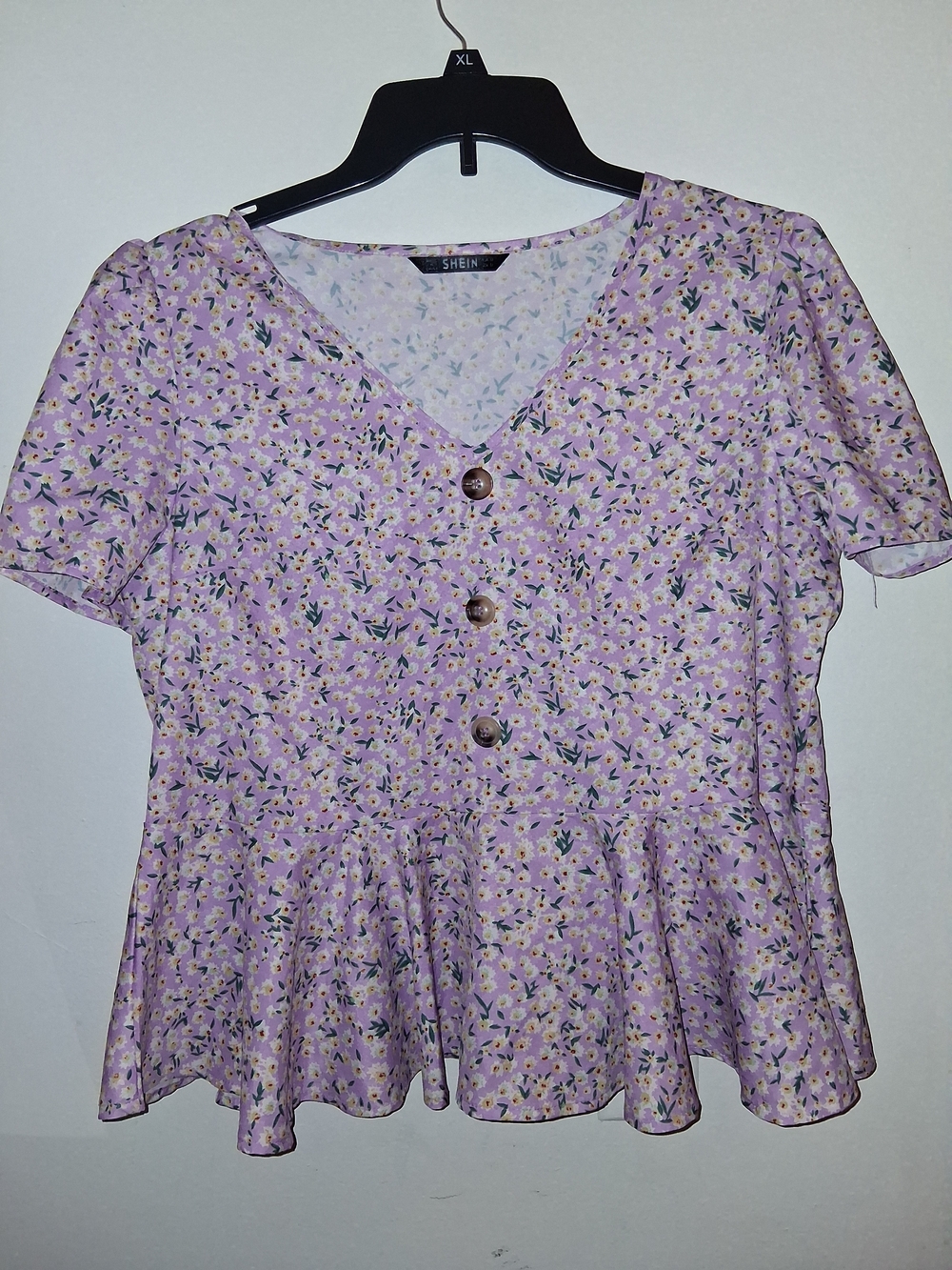 SHEIN Lavender Floral Button Peplum Blouse